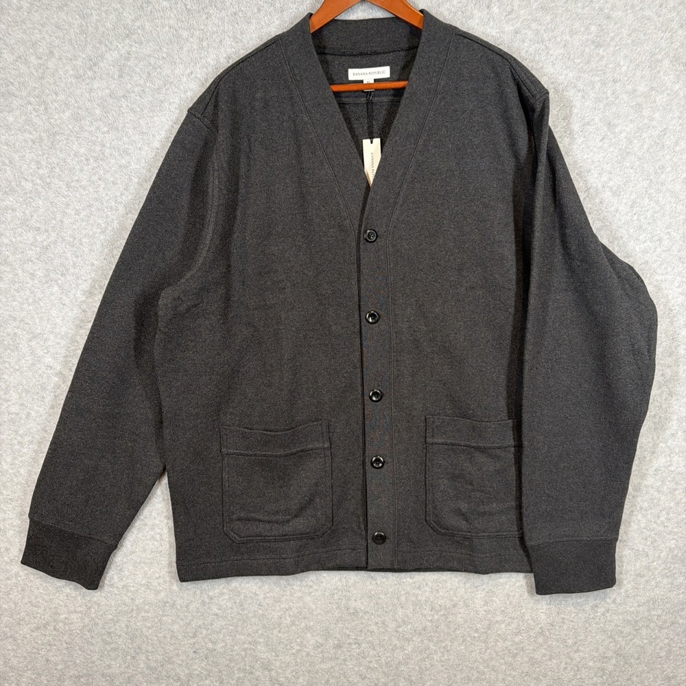 BANANA REPUBLIC Charcoal Gray Cardigan Sweater XL Tall Pockets Casual NWT